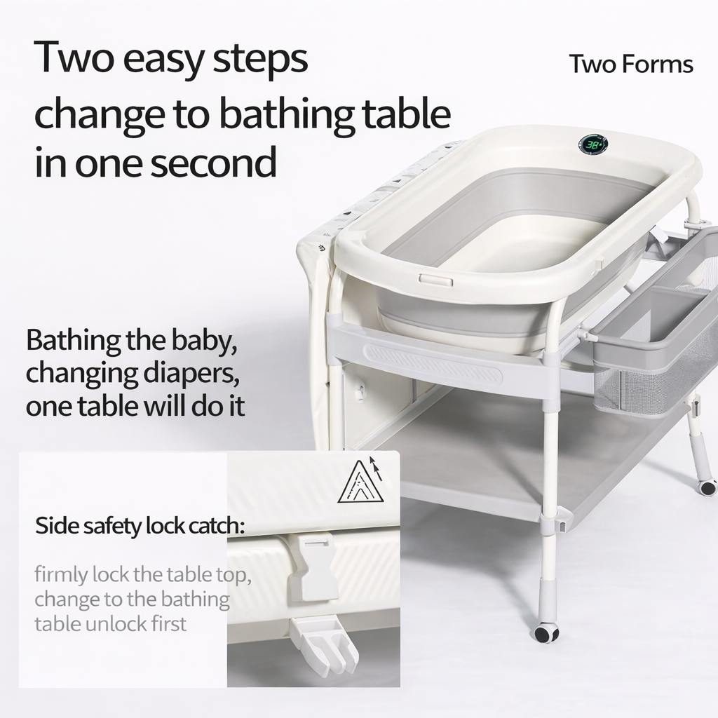 طاولة تغيير الملابس وحوض استحمام متعددة الوظائف
