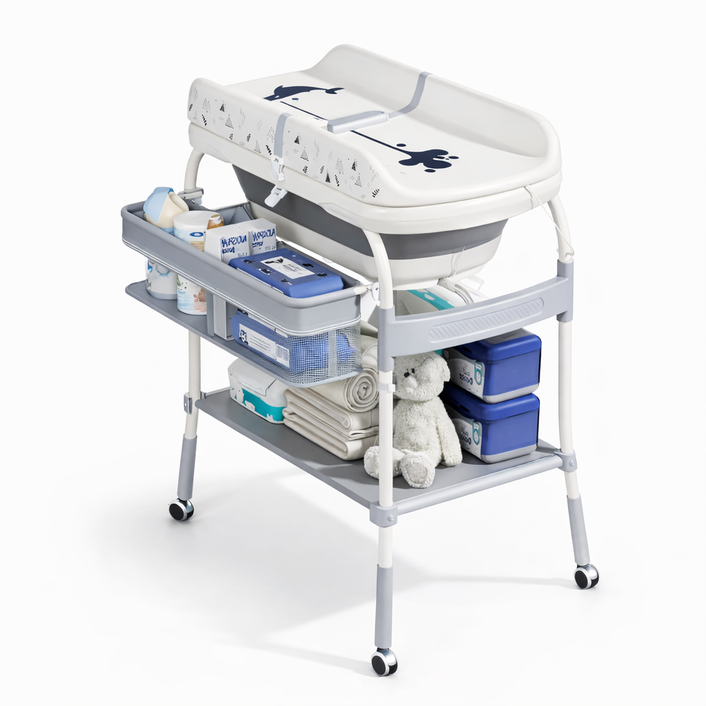 طاولة تغيير الملابس وحوض استحمام متعددة الوظائف